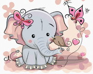 Painting by Numbers - Small Elephant with Butterflies, 40x50 cm, stretched canvas on frame - Painting by Numbers