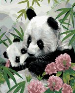 Maľovanie podľa čísel – Panda s mláďaťom a ružové kvety (Howard Robinson), 40 × 50 cm, bez rámu a bez napnutia plátna - Maľovanie podľa čísel