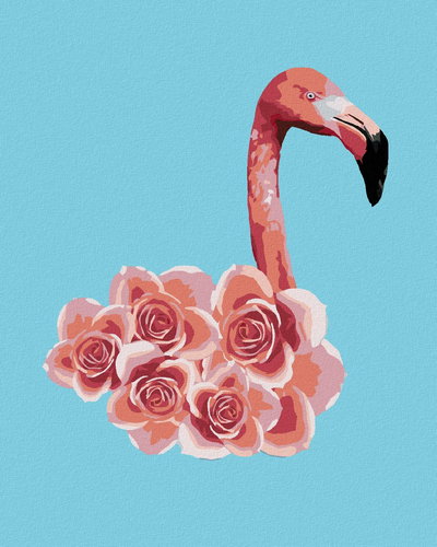 Painting by Numbers - Flamingo and Rose, 40x50 cm, stretched canvas on frame - Painting by Numbers - Main image