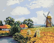 Painting by numbers - Field landscape with a mill, 80x100 cm, without frame and without switching of - Painting by Numbers