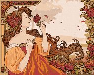 Painting by Numbers - Reproduction of Woman and Rose (Alfons Mucha), 40x50 cm, stretched canvas on f - Painting by Numbers