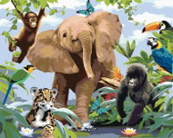 Painting by Numbers - Elephant among animal friends (Howard Robinson), 40x50 cm, off canvas on - Painting by Numbers