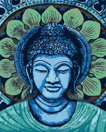 Painting by Numbers - Green and Blue Buddha, 40x50 cm, stretched canvas on frame - Painting by Numbers