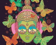 Painting by Numbers - Green Buddha and Butterflies, 40x50 cm, stretched canvas on frame - Painting by Numbers