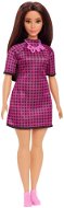 Barbie Modell - Fekete-rózsaszín kockás ruha - Játékbaba