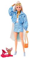 Barbie Extra - Mintás kék szoknya kabáttal - Játékbaba