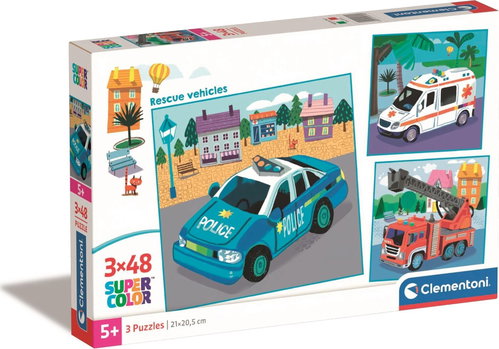 Clementoni Puzzle Emergency Vehicles 3 × 48 Pieces - Jigsaw Puzzle - Main image