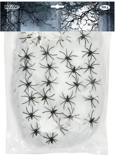 Boland XXL white spider web with 25 spiders - Decoration - Main image