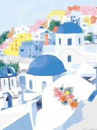Norimpex Modré střechy Santorini 40 × 30 cm - Diamond Painting
