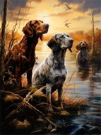 Norimpex Lovečtí psi v řece 40 × 30 cm - Diamond Painting