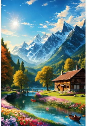 Norimpex Pod ochranou hor 40 × 30 cm - Diamond Painting - Main image