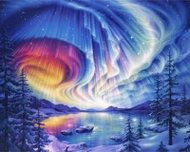 Norimpex Polární záře nad zamrzlým jezerem 40 × 30 cm - Diamond Painting