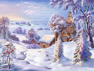 Norimpex Kostelík v zimě 40 × 30 cm - Diamond Painting