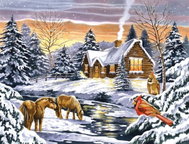 Norimpex Klidný zimní večer 40 × 30 cm - Diamond Painting