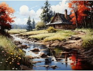 Norimpex Chata u potoka 40 × 30 cm - Diamond Painting