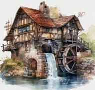 Norimpex Old Mill on the River 30 × 40 cm - Diamond Painting