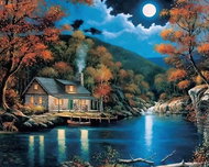 Norimpex Dům u jezera za tmy 30 × 40 cm - Diamond Painting