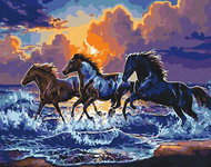 Norimpex Divocí koně na pláži 30 × 40 cm - Diamond Painting