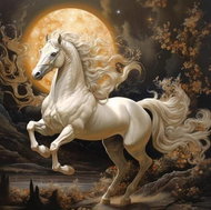 Norimpex Bílý kůň s měsícem 30 × 40 cm - Diamond Painting