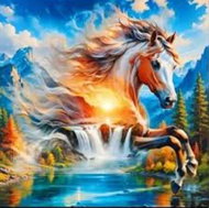 Norimpex Duch koně nad vodopádem 30 × 40 cm - Diamond Painting