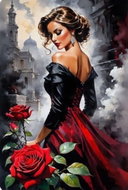 Norimpex Woman with roses in the city 30 × 40 cm - Diamond Painting