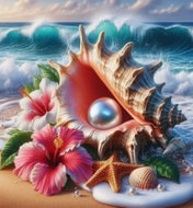 Norimpex Shell with pearl 30 × 40 cm - Diamond Painting