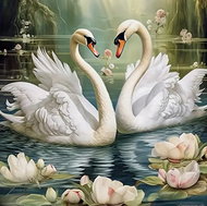 Norimpex Labutě v rybníku 30 × 40 cm - Diamond Painting