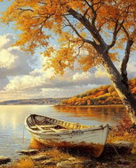 Norimpex Loďka na břehu 30 × 40 cm - Diamond Painting