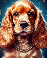 Norimpex Kokršpaněl se zlatým obojkem 30 × 40 cm - Diamond Painting