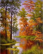 Norimpex Podzim na řece 30 × 40 cm - Diamond Painting