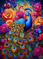 Norimpex Páv s barevnými květinami 30 × 40 cm - Diamond Painting