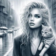 Norimpex Blue-eyed woman with cat 30 × 40 cm - Diamond Painting