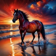 Norimpex Horse at sunset 30 × 40 cm - Diamond Painting
