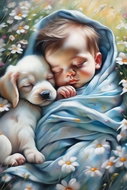 Norimpex Miminko se štěňátkem 30 × 40 cm - Diamond Painting