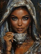 Norimpex Žena s šálkem kávy 30 × 40 cm - Diamond Painting