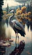Norimpex Jeřáb na jezeře 30 × 40 cm - Diamond Painting