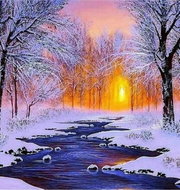 Norimpex Potok v zimě 30 × 40 cm - Diamond Painting