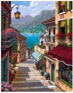 Norimpex Pohádková ulice s výhledem na moře 30 × 40 cm - Diamond Painting