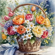 Norimpex Bouquet in a basket 30 × 40 cm - Diamond Painting
