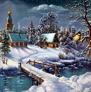 Norimpex Zimní most do vesnice 30 × 40 cm - Diamond Painting