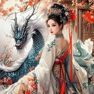 Norimpex Girl with dragon 30 × 40 cm - Diamond Painting