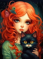 Norimpex Redhead with black cat 30 × 40 cm - Diamond Painting