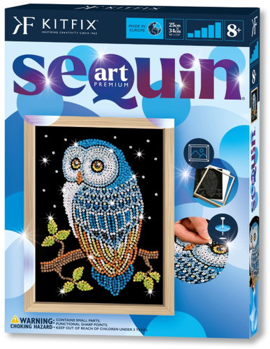 Kitfix Sequin art Blue premium glitter creative set - Owl 8+ - Diamond Painting - Main image