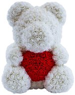 Rose Bear Biely medvedík z ruží s červeným srdcom 38 cm - Medvedík z ruží