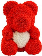 Rose Bear Červený medvedík z ruží s bielym srdcom 38 cm - Medvedík z ruží