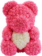 Rose Bear Pink Teddy Bear Made of Roses with a White Heart 38cm - Rose Bear
