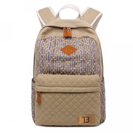 TopBags Women's Student Backpack Canvas Beige Diamonds - School Backpack