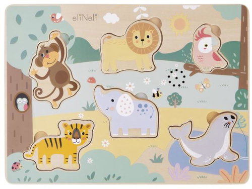 eliNeli Wooden jigsaw puzzle with sounds - animals in the zoo - Puzzle - Main image