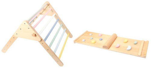 eliNeli Wooden Pickle Triangle Set with Montessori Board - Pastel - Children's Climbing Frame - Main image