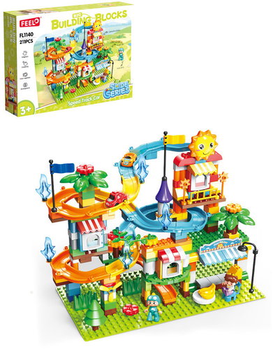 Feelo Marble Run Car Track Construction Set, 211 Pieces, Large Blocks - Ball Track - Main image